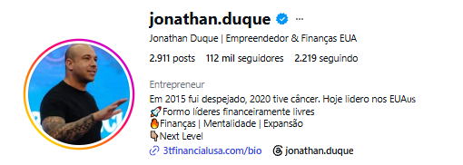 Perfil @jonathan.duque — Jonathan Duque, Empreendedor & Finanças EUA