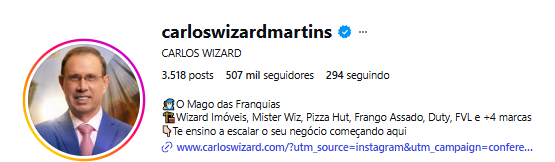 Perfil @carloswizardmartins — Carlos Wizard, o Mago das Franquias